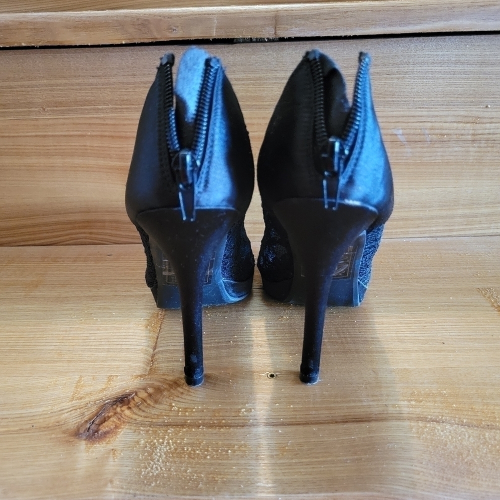 Michelangelo Ayael-9 lace & rhinestone zip up stiletto bootie black 6 - Picture 6 of 8